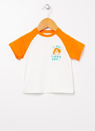 Mammaramma Ekru Erkek Bebek Bisiklet Yaka Kısa Kollu Baskılı T-Shirt 22SB-53