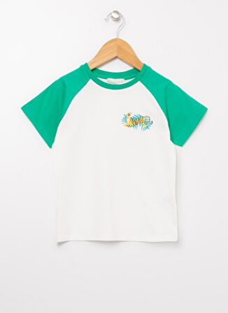 Mammaramma Ekru Erkek Bebek Bisiklet Yaka Kısa Kollu Baskılı T-Shirt 22SB-60