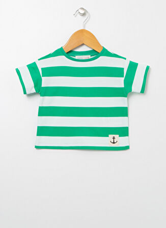 Mammaramma 22SB-62 Bisiklet Yaka Yeşil - Beyaz Baskılı Bebek T-Shirt
