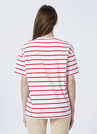 Fabrika Bisiklet Yaka  Basic  Kırmızı - Beyaz Kadın T-Shirt  -  K-MELISSA