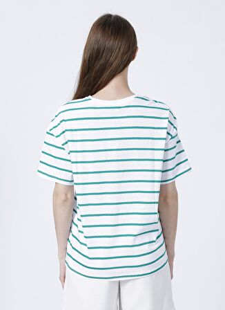 Fabrika Bisiklet Yaka Çizgili Yeşil - Beyaz Kadın T-Shirt K-MELISSA