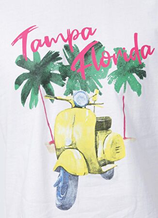 Limon Bisiklet Yaka Baskılı Beyaz Erkek T-Shirt TAMPA