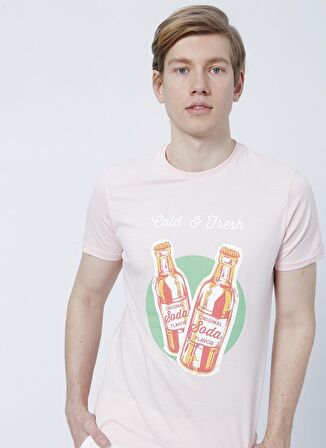 Limon Soda Bisiklet Yaka Basic BaskılıPembe Erkek T-Shirt