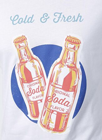 Limon Bisiklet Yaka Baskılı Beyaz Erkek T-Shirt SODA