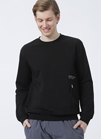 Limon Kevin Bisiklet Yaka Modern Fit Düz Siyah Erkek Sweatshirt