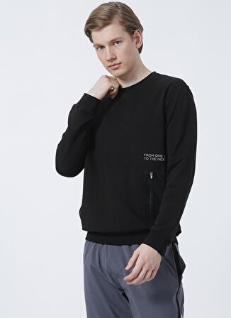 Limon Kevin Bisiklet Yaka Modern Fit Düz Siyah Erkek Sweatshirt