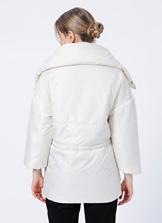 Fabrika Ata Yaka Geniş Fit Kapitone Desenli Krem Kadın Mont - LF-160309