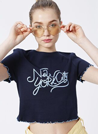 Aeropostale Bisiklet Yaka Baskılı Lacivert Kadın T-Shirt K-BOOP