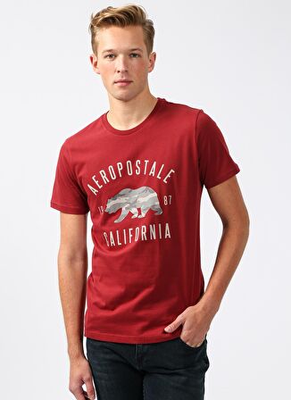 Aeropostale Bisiklet Yaka Baskılı Bordo Erkek T-Shirt E-7179