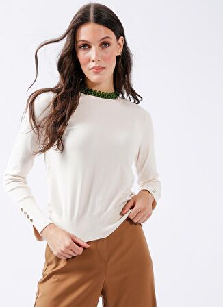 Fabrika Bisiklet Yaka Basic Düz Ekru Kazak Kadın PAGOSA