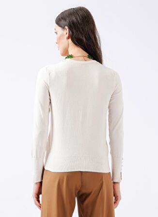 Fabrika Bisiklet Yaka Basic Düz Ekru Kazak Kadın PAGOSA