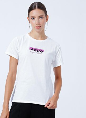 Aeropostale Bisiklet Yaka Nakışlı Beyaz Kadın T-Shirt K-5943