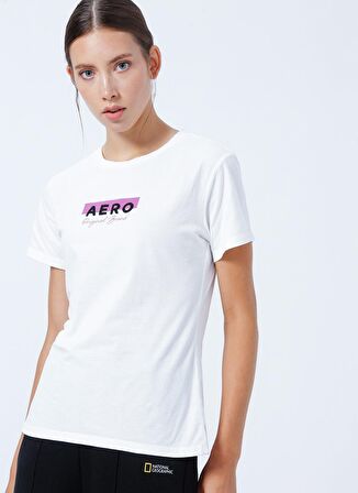 Aeropostale Bisiklet Yaka Nakışlı Beyaz Kadın T-Shirt K-5943