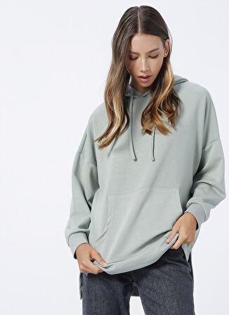 Fabrika Kapüşon Yaka Düz Mint Kadın Sweatshırt K-HW-21B20