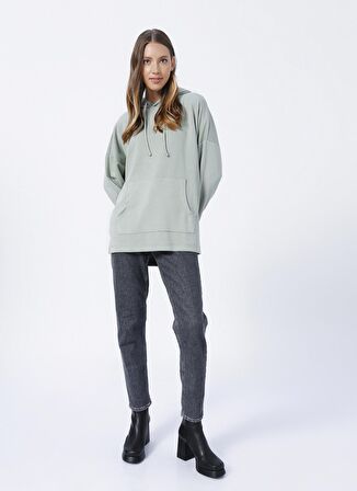 Fabrika Kapüşon Yaka Düz Mint Kadın Sweatshırt K-HW-21B20