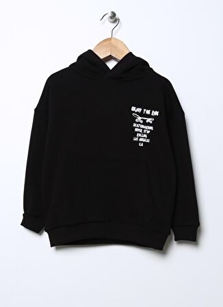 Limon Siyah Erkek Çocuk Kapüşonlu Baskılı Sweatshirt MOMEN BOY