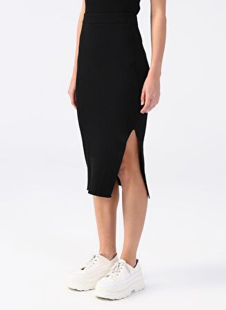 Lastikli Bel Siyah Kadın Düz Midi Etek K-ALDORA