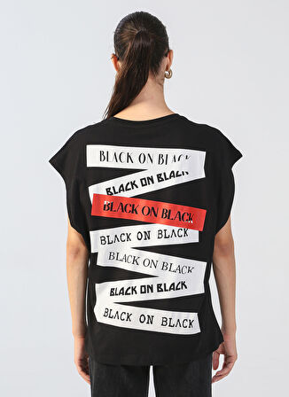 Black On Black Bisiklet Yaka Baskılı Siyah Kadın T-Shirt K-FABI