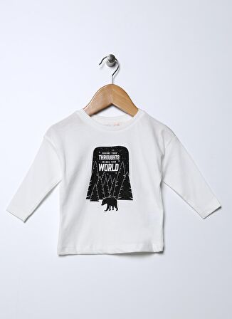 Mammaramma Ekru Erkek Bebek Bisiklet Yaka Baskılı T-Shirt 22FWB-24