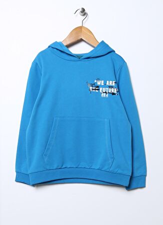 Funky Rocks Mavi Erkek Çocuk Kapüşonlu Oversize Baskılı Sweatshirt DF-14