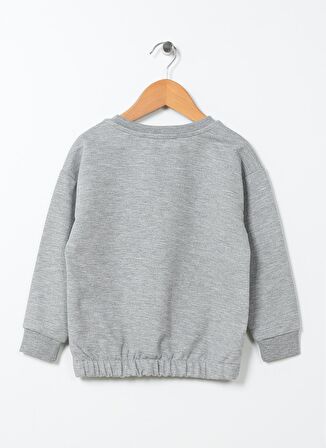 Limon Gri Melanj Kız Çocuk Bisiklet Yaka Düşük Omuz Baskılı Sweatshirt LEXO GIRL