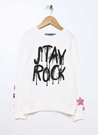 Funky Rocks Ekru Kız Çocuk Bisiklet Yaka Uzun Kollu Baskılı Sweatshirt PRG-15