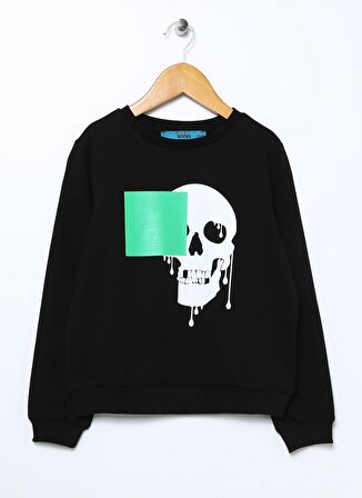 Funky Rocks Siyah Erkek Çocuk Bisiklet Yaka Uzun Kollu Baskılı Sweatshirt DR-21