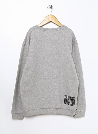 Funky Rocks Gri Melanj Erkek Çocuk Bisiklet Yaka Oversize Baskılı Sweatshirt PR-15