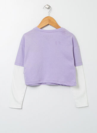 Limon Lila Kız Çocuk Bisiklet Yaka Düşük Omuz Baskılı T-Shirt EVER GIRL