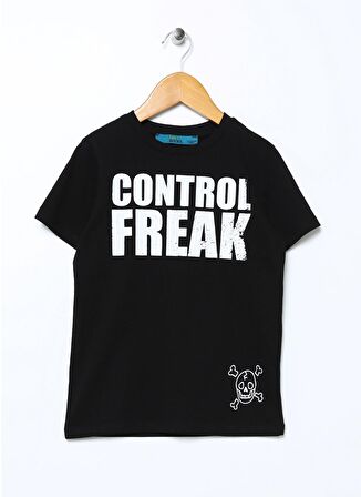 Funky Rocks Siyah Erkek Çocuk Bisiklet Yaka Kısa Kollu Baskılı T-Shirt DF-91