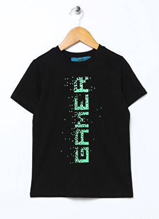 Funky Rocks Siyah Erkek Çocuk Bisiklet Yaka Kısa Kollu Baskılı T-Shirt DF-05