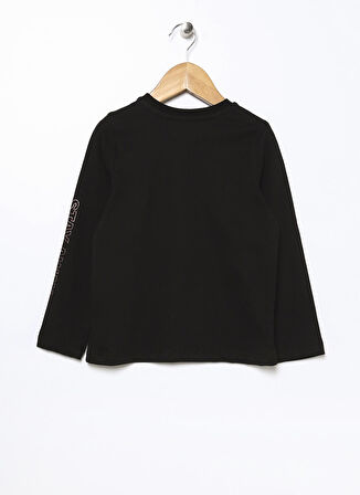 Limon Siyah Kız Çocuk Bisiklet Yaka Uzun Kollu Baskılı T-Shirt STAY GIRL