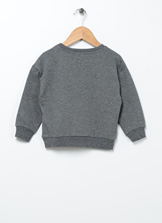 Mammaramma Antrasit Melanj Kız Bebek Bisiklet Yaka Düşük Omuz Oversize Nakışlı Sweatshirt 22FWG-31
