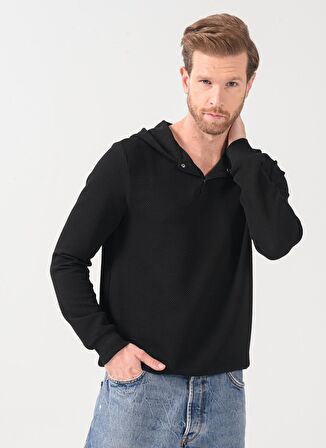 Fabrika Comfort Kapüşon Yaka Düz Siyah Erkek Sweatshırt CM SWT 4