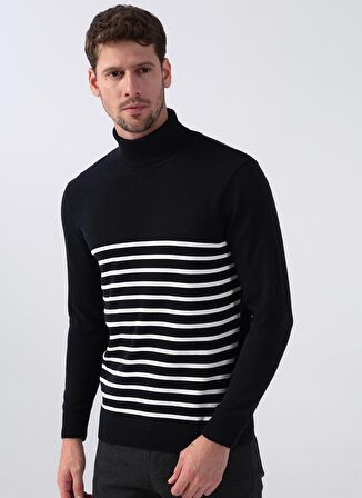 Balıkçı Yaka Regular Fit Çizgili Lacivert Erkek Kazak CM K 22