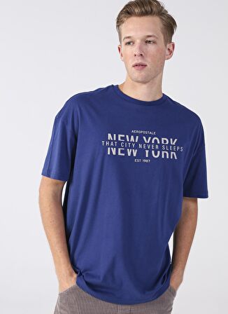 Aeropostale Bisiklet Yaka Baskılı Koyu İndigo Erkek T-Shirt E-NEVER