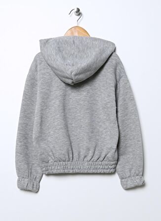 Aeropostale Gri Melanj Kız Çocuk Kapüşonlu Düşük Omuz Baskılı Sweatshirt 22WAG06