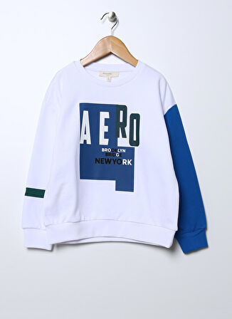 Aeropostale Ekru Erkek Çocuk Bisiklet Yaka Baskılı Sweatshirt 22WAB11