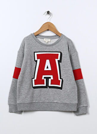 Aeropostale Gri Melanj Kız Çocuk Bisiklet Yaka Düşük Omuz Nakışlı Sweatshirt 22WAG07