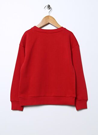 Aeropostale Kırmızı Kız Çocuk Bisiklet Yaka Düşük Omuz Baskılı Sweatshirt 22WAG01