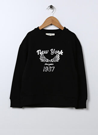 Aeropostale Siyah Kız Çocuk Bisiklet Yaka Düşük Omuz Baskılı Sweatshirt 22WAG30