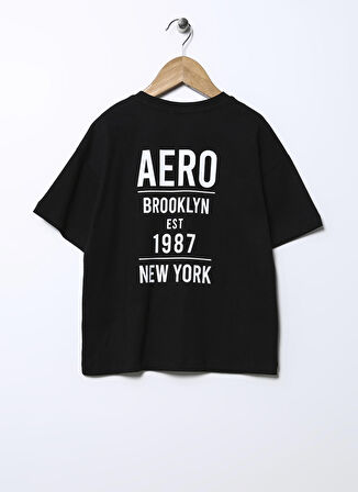 Aeropostale Siyah Erkek Çocuk Bisiklet Yaka Kısa Kollu Oversize Baskılı T-Shirt 22WAB42