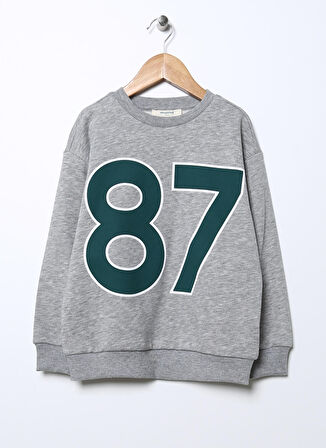 Aeropostale Gri Melanj Erkek Çocuk Bisiklet Yaka Baskılı Sweatshirt 22WAB04