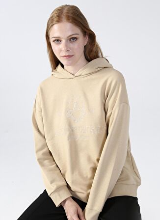 Aeropostale Kapüşon Yaka Nakışlı Koyu Bej Kadın Sweatshırt K-TEAM