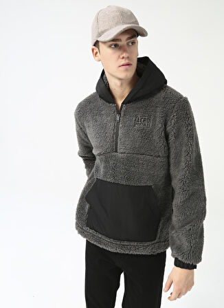 Aeropostale Kapüşon Yaka Düz Gri Erkek Sweatshırt E-GREY