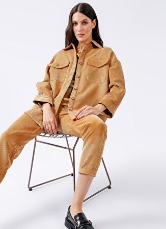 Fabrika Geniş Fit Düz Bej Kadın Shacket Ceket TARJAN