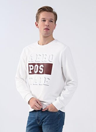 Aeropostale Bisiklet Yaka Baskılı Ekru Erkek Sweatshırt E-WHITE