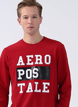 Aeropostale Bisiklet Yaka Baskılı Koyu Kırmızı Erkek Sweatshırt E-WHITE