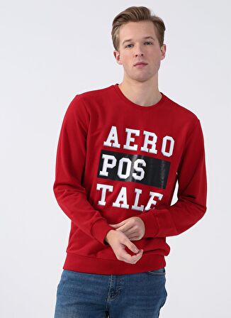 Aeropostale Bisiklet Yaka Baskılı Koyu Kırmızı Erkek Sweatshırt E-WHITE