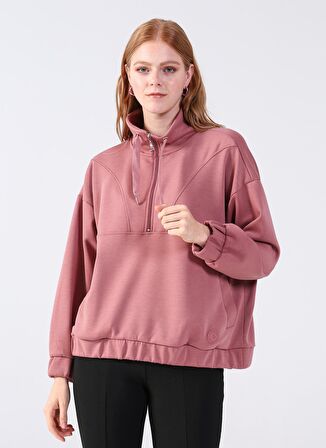Aeropostale Fermuarlı Yaka Düz Pembe Kadın Sweatshırt Y-CHRISTINA